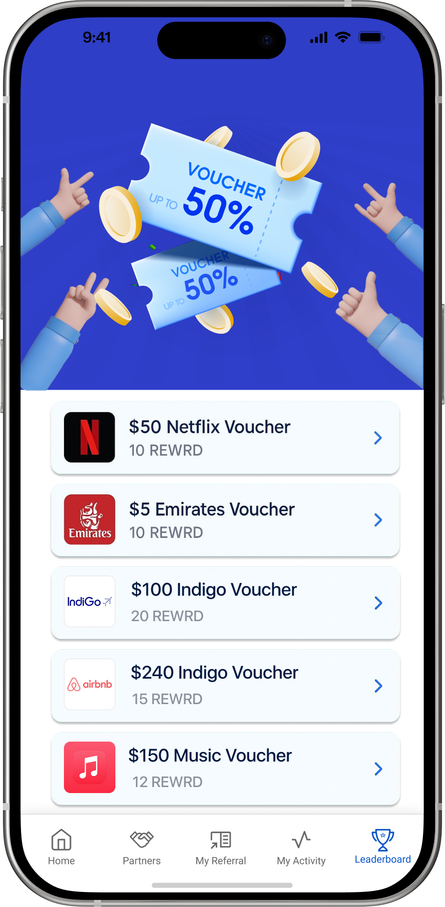 Phone showing vouchers 
